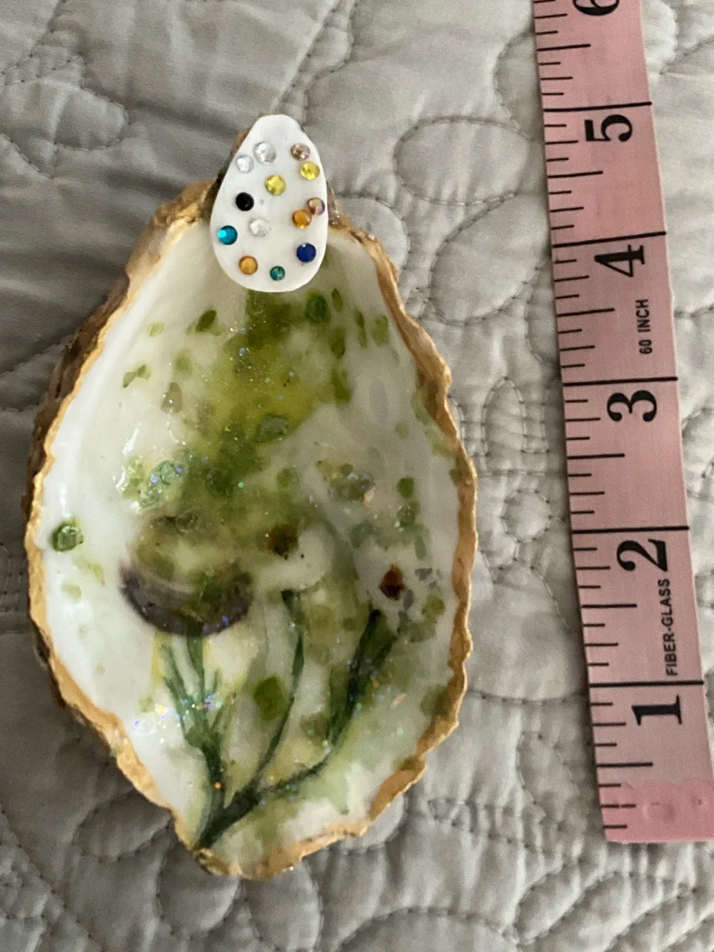 Handmade Decoupage Oyster Shell Trinket Dish 5 inches